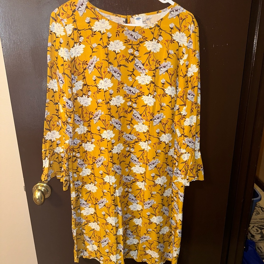 Yellow fall floral long sleeve dress